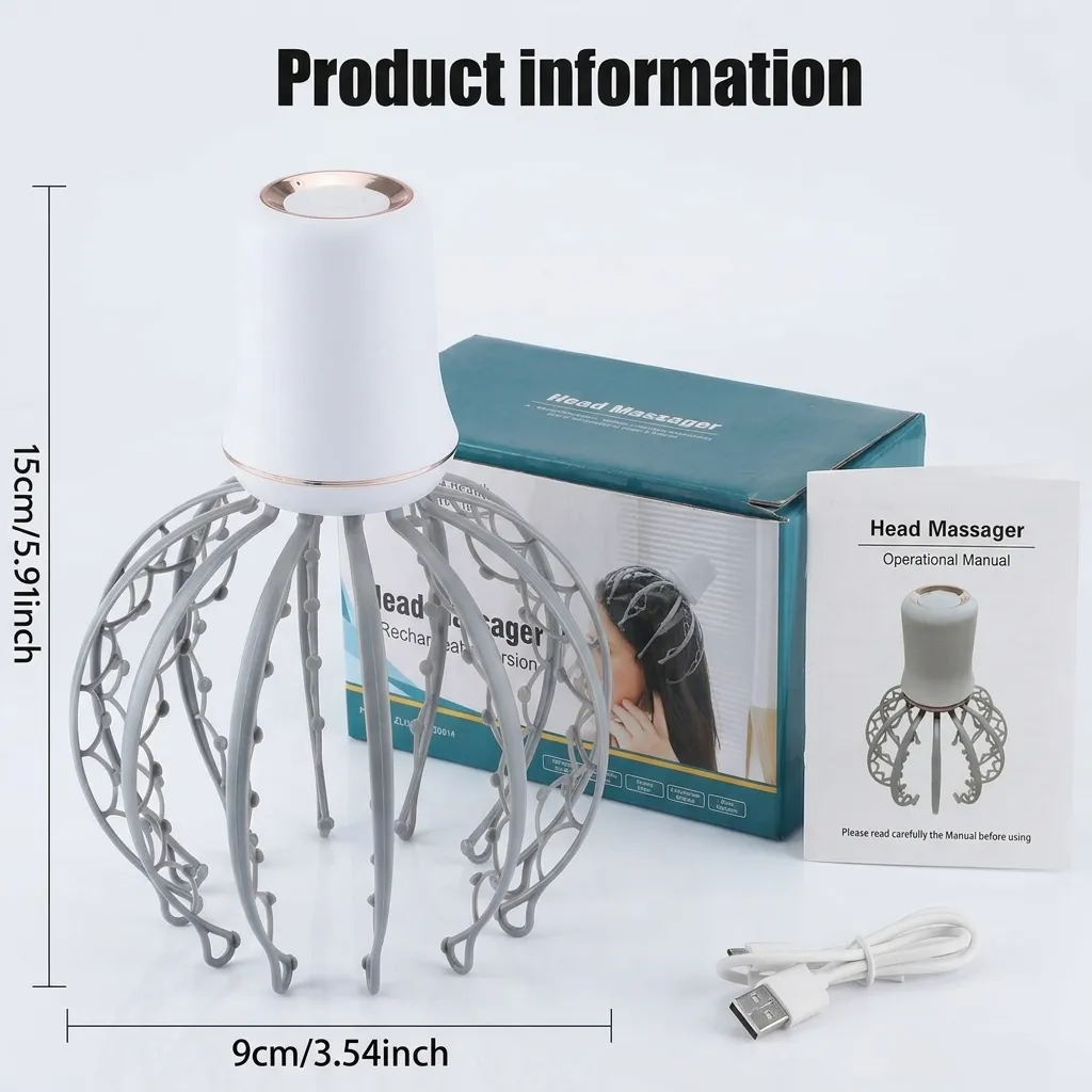 Electric Scalp Massager Octopus Shaped Scalp Massager with 12 Claws 500mAh 3 Mode Scalp Massage Tool with Handle Compact Head Massager for Stress/Headache Relief & More