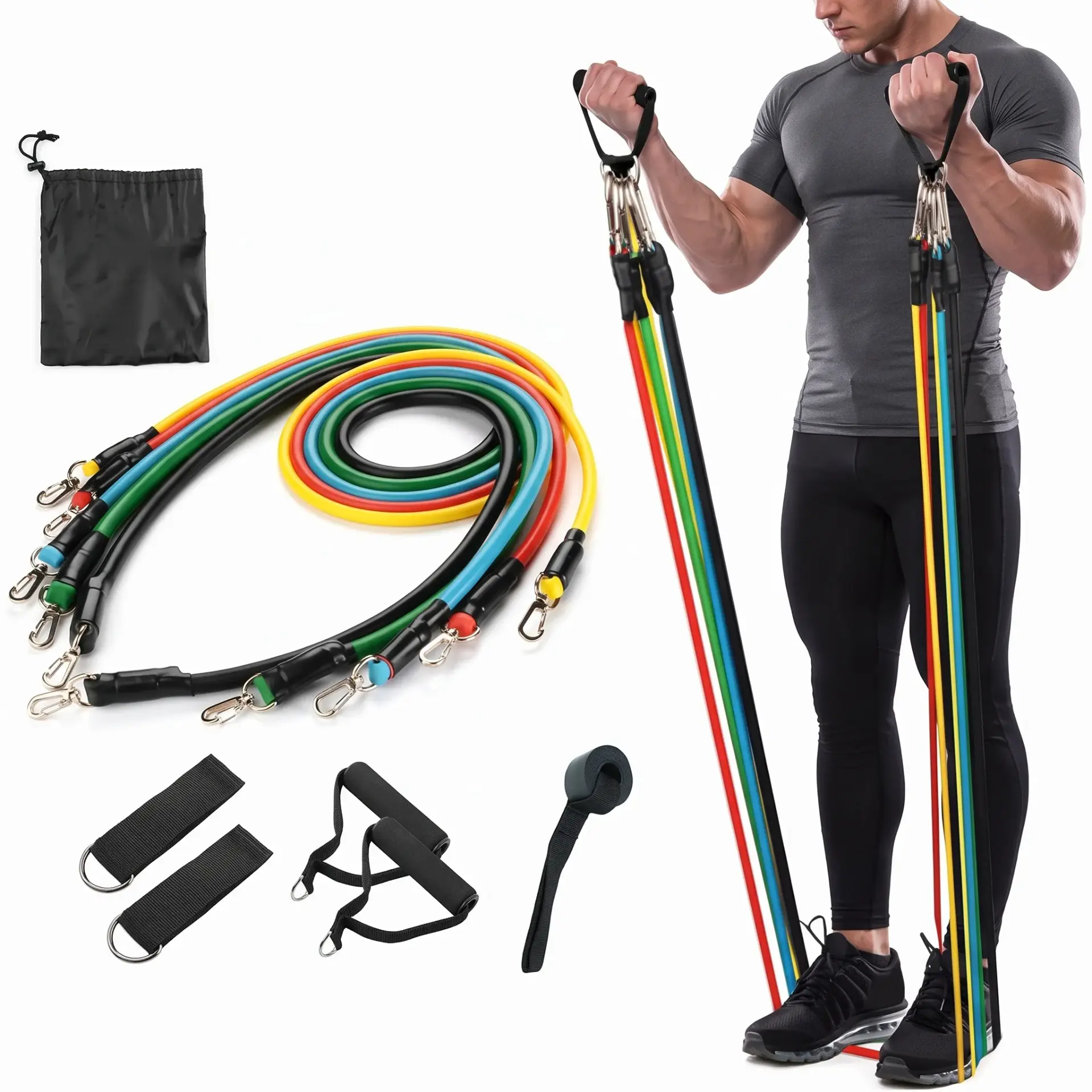 11 In 1 Natural Rubber Power Resistance Bands Exercise Belt For Home Office Outdoor Gym Equipment