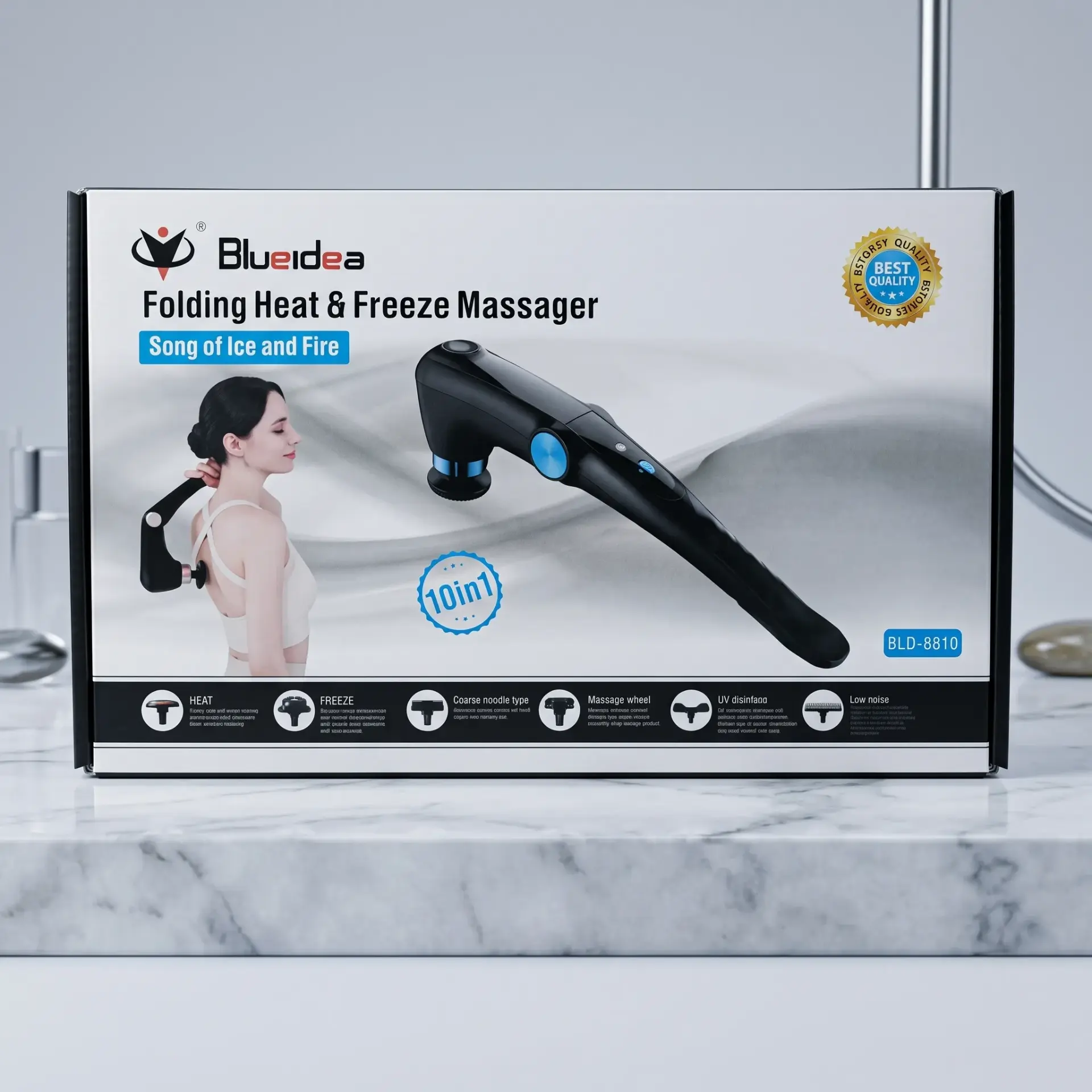Blueidea USB Rechargeable Folding Fascia Gun – 10-in-1 Massager with Heat & Cold Therapy