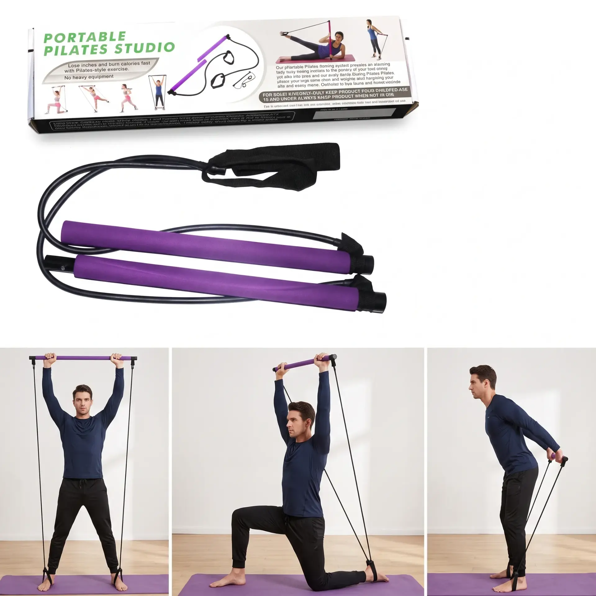 Portable Pilates Studio Yoga Gym Exercise Resistance Band Elastic Home Pilates Bar Stick Fitness Rope(Random Colours)
